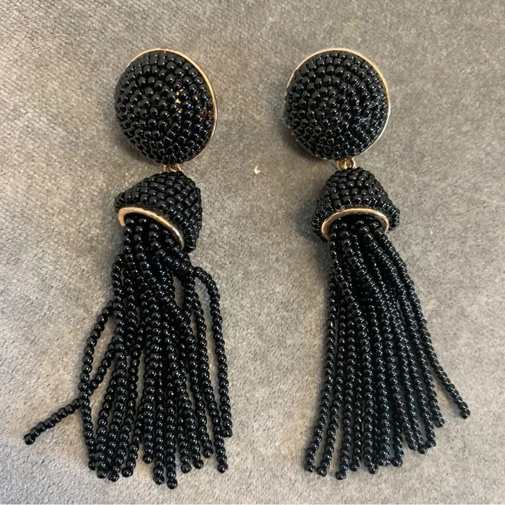 Baublebar Black Beaded Tassel dangling Statement Earrings